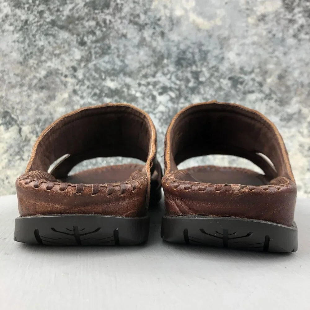 Ocean Pacific Men's Size 9 Karma Brown Leather Open Toe Slip On Sandals BRAZIL